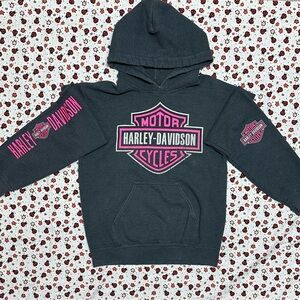 Harley-Davidson Pullover Hoodie Dark Gray Pink Logo Women's Small